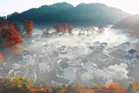 婺源秋色如画,石城晨雾篁岭晒秋